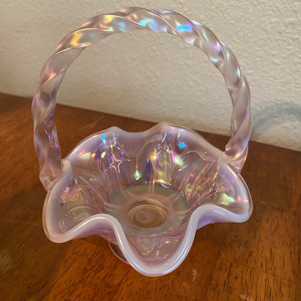 Pink opalescent ruffled basket